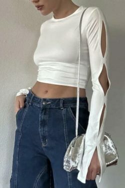 Y2K Aesthetic Cutout Sleeve Tee - Coquette Grunge Style & Pastel Goth Vibes