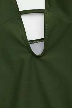 Y2K Aesthetic Dark Green Padded Bandeau One Piece Swimsuit