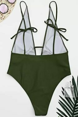 Y2K Aesthetic Dark Green Padded Bandeau One Piece Swimsuit
