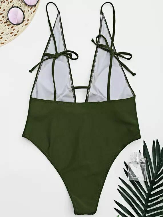 Y2K Aesthetic Dark Green Padded Bandeau One Piece Swimsuit Y2K Aesthetic Dark Green Padded Bandeau One Piece Swimsuit