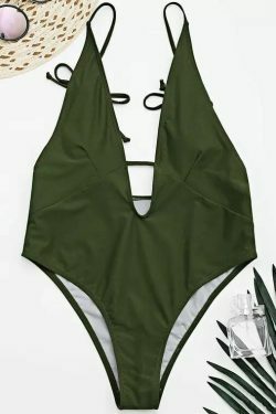 Y2K Aesthetic Dark Green Padded Bandeau One Piece Swimsuit