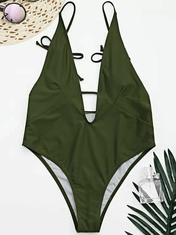 Y2K Aesthetic Dark Green Padded Bandeau One Piece Swimsuit Y2K Aesthetic Dark Green Padded Bandeau One Piece Swimsuit