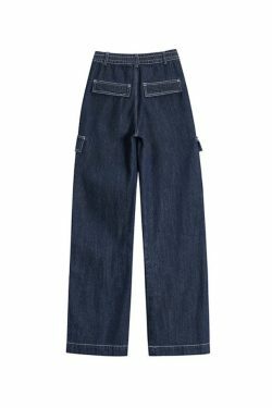 Y2K Aesthetic Dark Wash Baggy Cargo Jeans - Coquette Style Grunge Fashion Women's Clothing