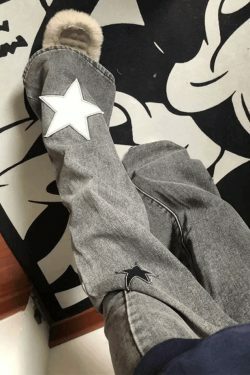 Y2K Aesthetic Dark Wash Star Patch Boyfriend Jeans - Coquette Fashion for Women