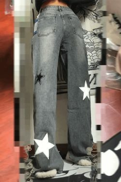 Y2K Aesthetic Dark Wash Star Patch Boyfriend Jeans - Coquette Fashion for Women