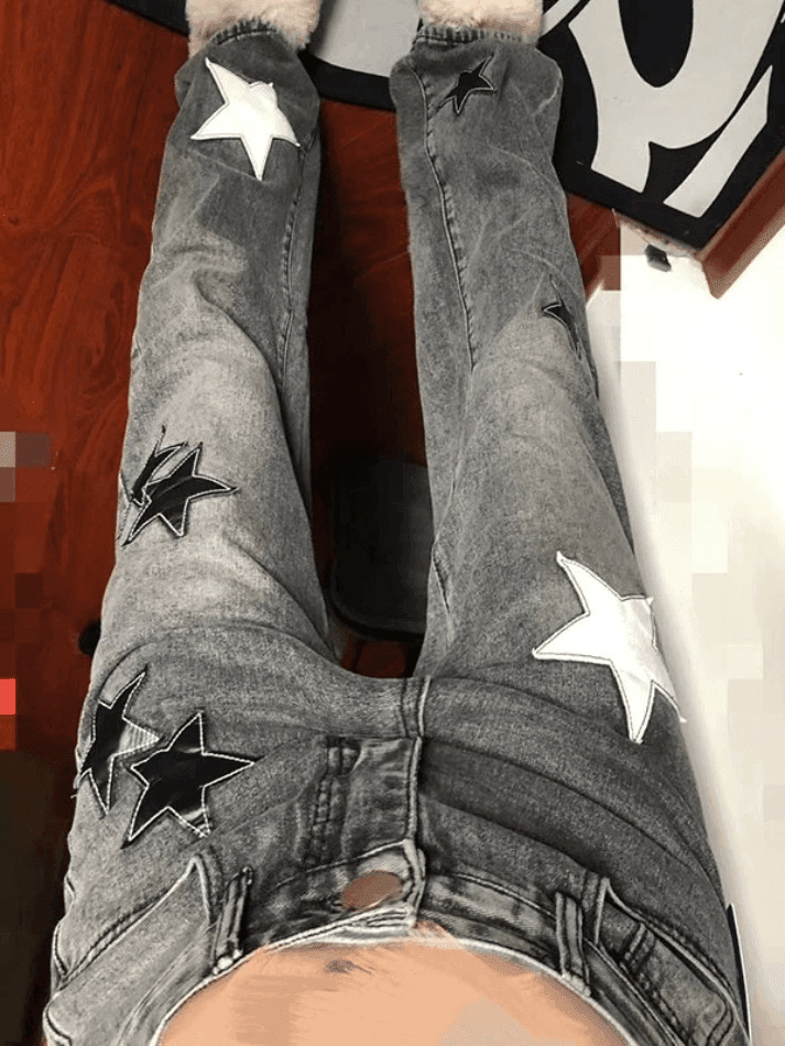Y2K Aesthetic Dark Wash Star Patch Boyfriend Jeans - Coquette Fashion for Women Y2K Aesthetic Dark Wash Star Patch Boyfriend Jeans - Coquette Fashion for Women