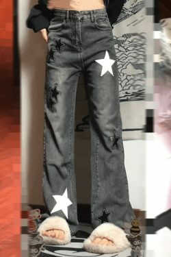 Y2K Aesthetic Dark Wash Star Patch Boyfriend Jeans - Coquette Fashion for Women