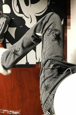 Y2K Aesthetic Dark Wash Star Patch Boyfriend Jeans - Coquette Fashion for Women