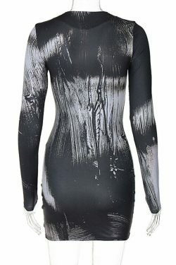 Y2K Aesthetic Deep V-Neck Grey Party Dress for Women - Coquette Style Grunge Fashion Outfit