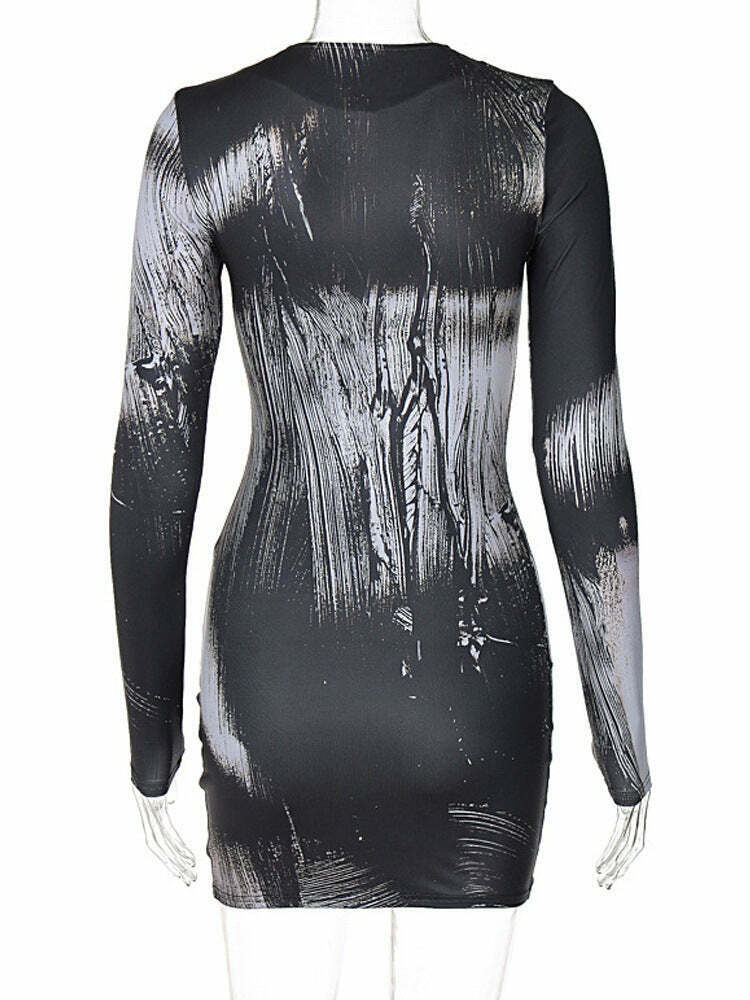 Y2K Aesthetic Deep V-Neck Grey Party Dress for Women - Coquette Style Grunge Fashion Outfit