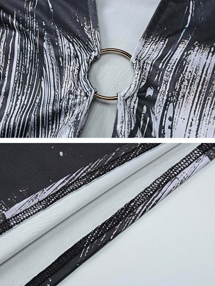 Y2K Aesthetic Deep V-Neck Grey Party Dress for Women - Coquette Style Grunge Fashion Outfit