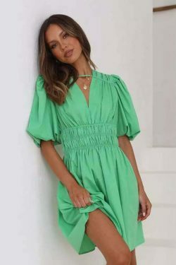 Y2K Aesthetic Deep V-Neck High Waist Dopamine Dress for Niche Women Fashion