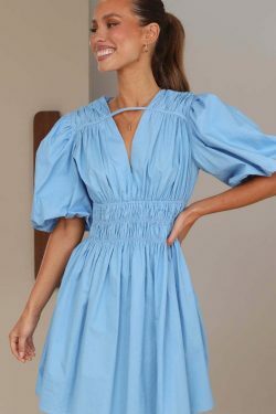 Y2K Aesthetic Deep V-Neck High Waist Dopamine Dress for Niche Women Fashion