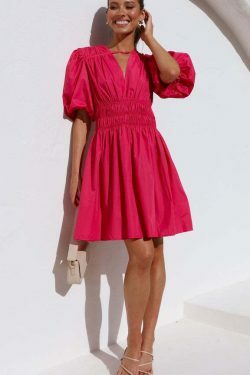 Y2K Aesthetic Deep V-Neck High Waist Dopamine Dress for Niche Women Fashion