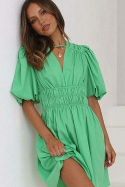 Y2K Aesthetic Deep V-Neck High Waist Dopamine Dress for Niche Women Fashion