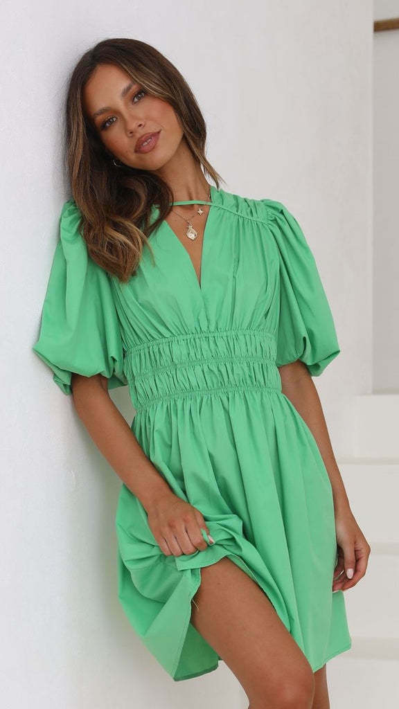 Y2K Aesthetic Deep V-Neck High Waist Dopamine Dress for Niche Women Fashion