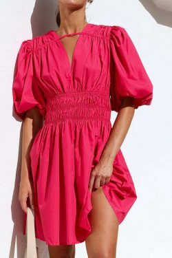 Y2K Aesthetic Deep V-Neck High Waist Dopamine Dress for Niche Women Fashion