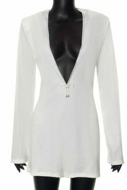 Y2K Aesthetic Deep V-Neck Long-Sleeved Casual Dress for Women - Coquette Style Grunge Fashion