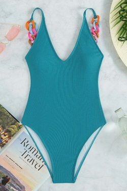 Y2K Aesthetic Deep V Conjoined Color Jewelry Beach Bikini