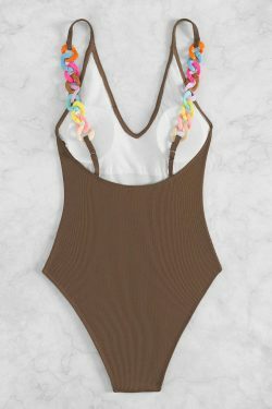 Y2K Aesthetic Deep V Conjoined Color Jewelry Beach Bikini