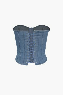 Y2K Aesthetic Denim Corset Top for Women - Coquette Style Grunge Fashion with Pastel Goth Vibes
