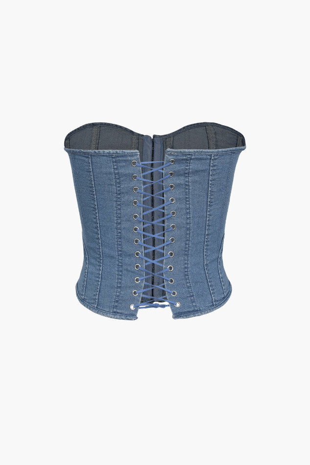 Y2K Aesthetic Denim Corset Top for Women - Coquette Style Grunge Fashion with Pastel Goth Vibes