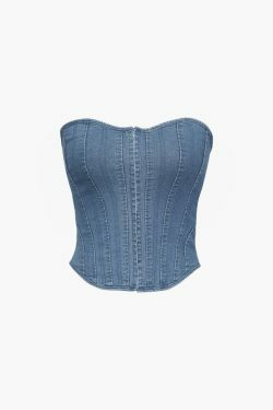 Y2K Aesthetic Denim Corset Top for Women - Coquette Style Grunge Fashion with Pastel Goth Vibes