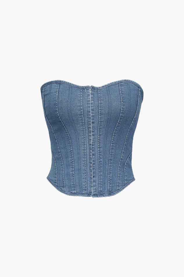 Y2K Aesthetic Denim Corset Top for Women - Coquette Style Grunge Fashion with Pastel Goth Vibes