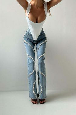Y2K Aesthetic Denim Diamond Straight Jeans for Women - Coquette & Grunge Style Cargo Skirt Outfit
