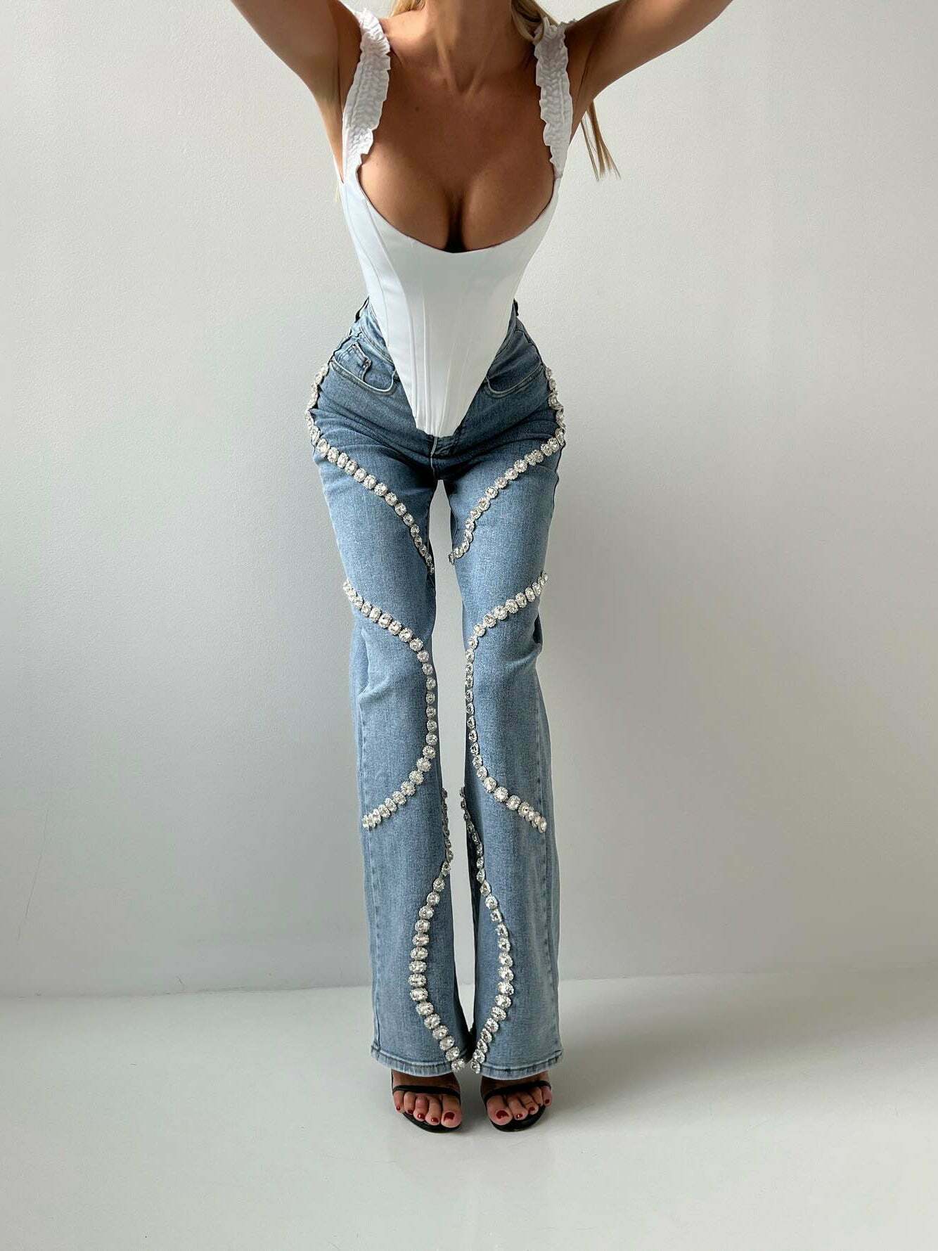 Y2K Aesthetic Denim Diamond Straight Jeans for Women - Coquette & Grunge Style Cargo Skirt Outfit