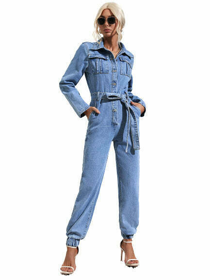 Y2K Aesthetic Denim Jumpsuit: Coquette & Grunge Style Cargo Skirt Outfit for Women