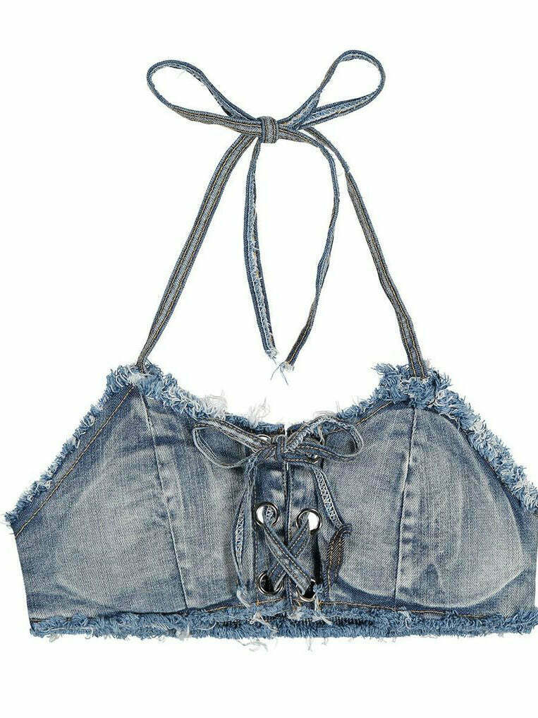 Y2K Aesthetic Denim Print Bikini Set for Women - Sexy and Stylish Retro Swimwear