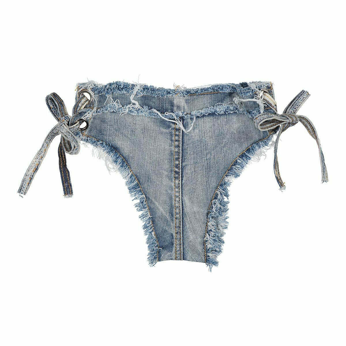 Y2K Aesthetic Denim Print Bikini Set for Women - Sexy and Stylish Retro Swimwear
