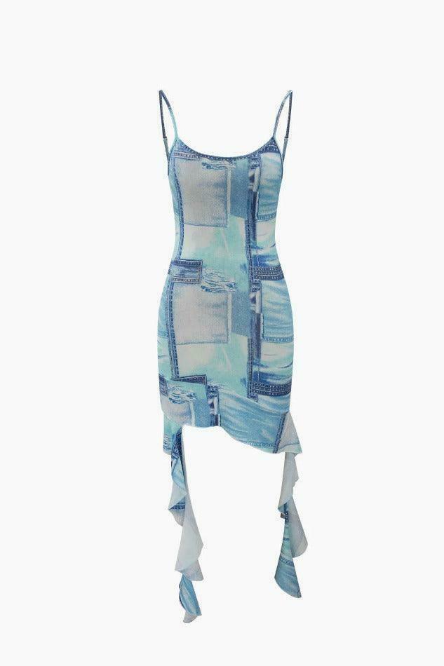 Y2K Aesthetic Denim Ruffle Mini Dress - Coquette Style Grunge Fashion Women's Clothing