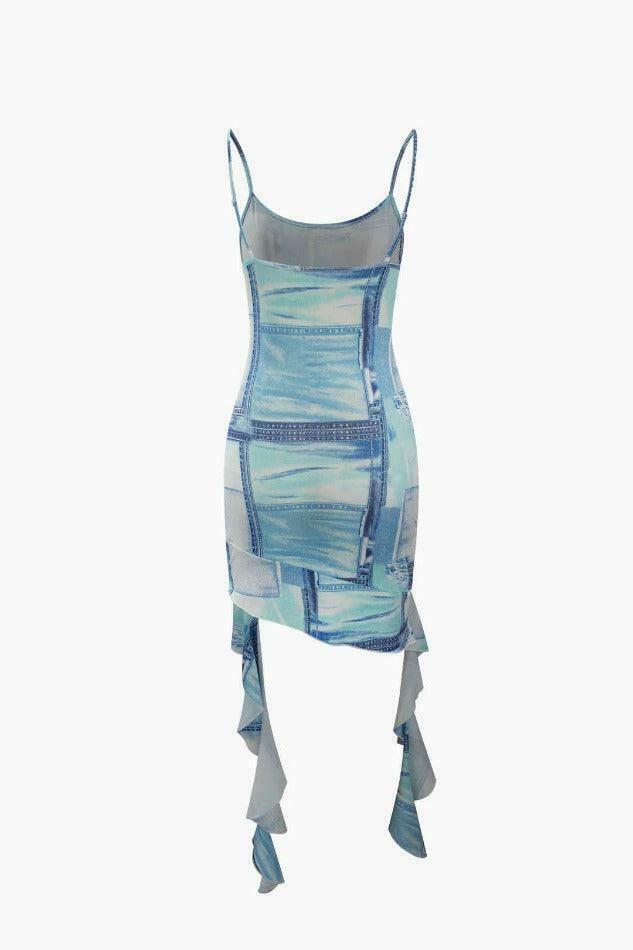 Y2K Aesthetic Denim Ruffle Mini Dress - Coquette Style Grunge Fashion Women's Clothing