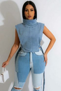 Y2K Aesthetic Denim Short Vest: Coquette Grunge Fashion - Niche Women's Style
