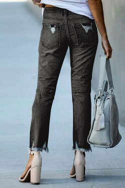 Y2K Aesthetic Denim Skirt Set with Edgy Fringe Ankle Detail