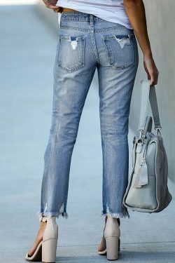 Y2K Aesthetic Denim Skirt Set with Edgy Fringe Ankle Detail