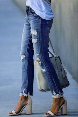 Y2K Aesthetic Denim Skirt Set with Edgy Fringe Ankle Detail