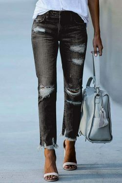 Y2K Aesthetic Denim Skirt Set with Edgy Fringe Ankle Detail