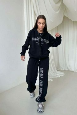 Y2K Aesthetic Diamond Zipper Hoodie Suit for Niche Women Fashion