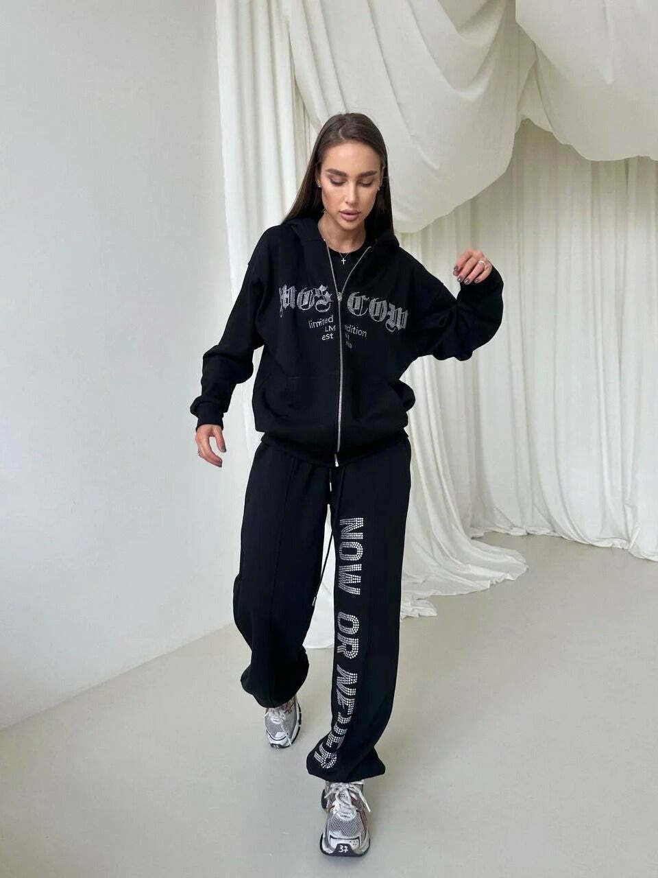 Y2K Aesthetic Diamond Zipper Hoodie Suit for Niche Women Fashion Y2K Aesthetic Diamond Zipper Hoodie Suit for Niche Women Fashion