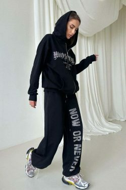 Y2K Aesthetic Diamond Zipper Hoodie Suit for Niche Women Fashion