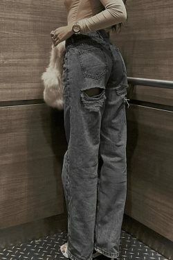 Y2K Aesthetic Distressed Baggy Ripped Jeans - Coquette Grunge & Pastel Goth Style