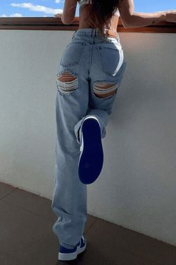 Y2K Aesthetic Distressed Baggy Ripped Jeans - Coquette Grunge & Pastel Goth Style