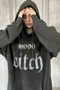 Y2K Aesthetic Distressed Diamond Letters Hoodie - Coquette Grunge Fashion