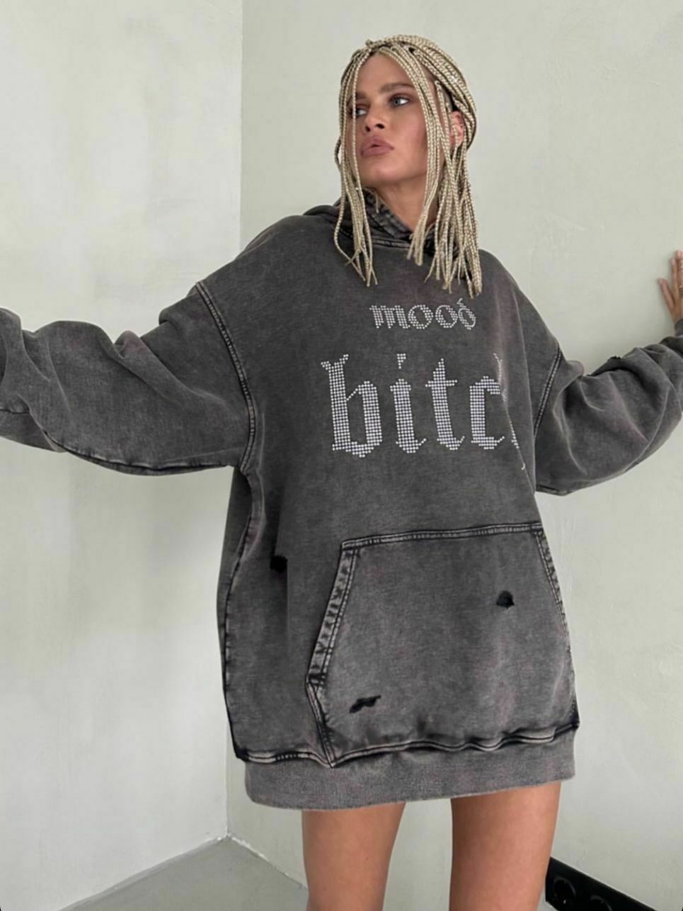 Y2K Aesthetic Distressed Diamond Letters Hoodie - Coquette Grunge Fashion Y2K Aesthetic Distressed Diamond Letters Hoodie - Coquette Grunge Fashion