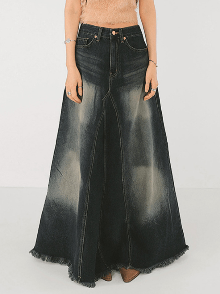 Y2K Aesthetic Distressed Patchwork Denim Maxi Skirt Y2K Aesthetic Distressed Patchwork Denim Maxi Skirt