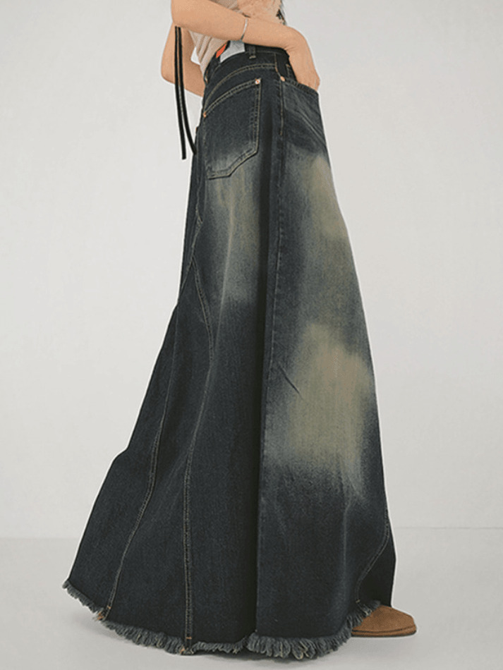 Y2K Aesthetic Distressed Patchwork Denim Maxi Skirt Y2K Aesthetic Distressed Patchwork Denim Maxi Skirt