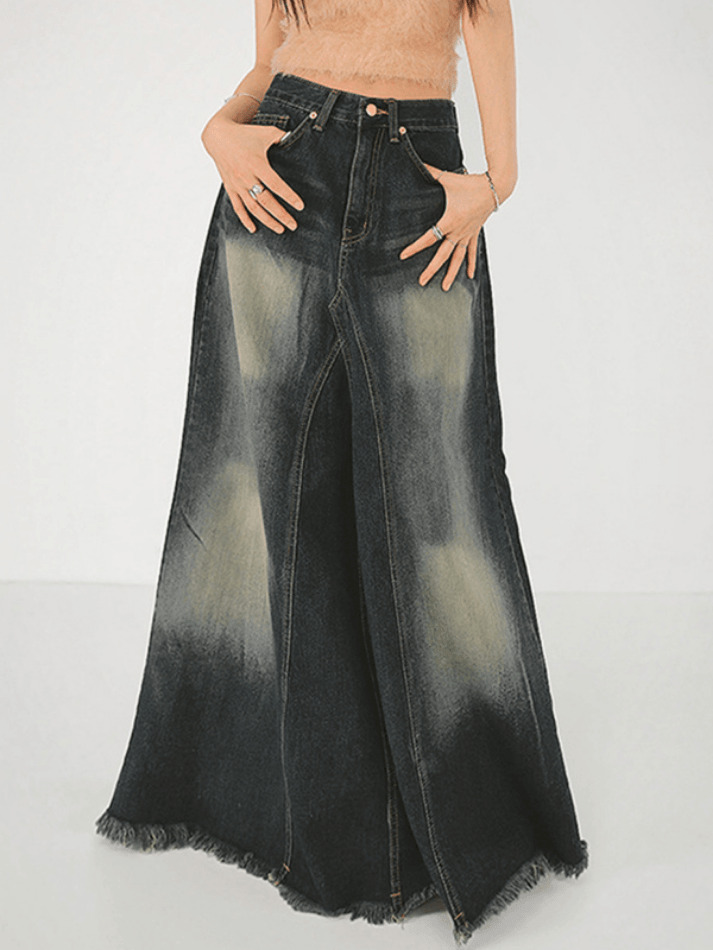 Y2K Aesthetic Distressed Patchwork Denim Maxi Skirt Y2K Aesthetic Distressed Patchwork Denim Maxi Skirt